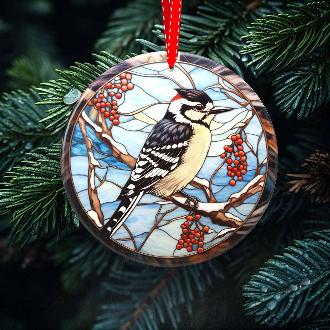 Peeping Tom's Cottage - Wholesale Ornament Set - Avian Elegance - Winter Birds of North America Collection of Stained Glass styled Porcelain Ornaments for Festive Decor7