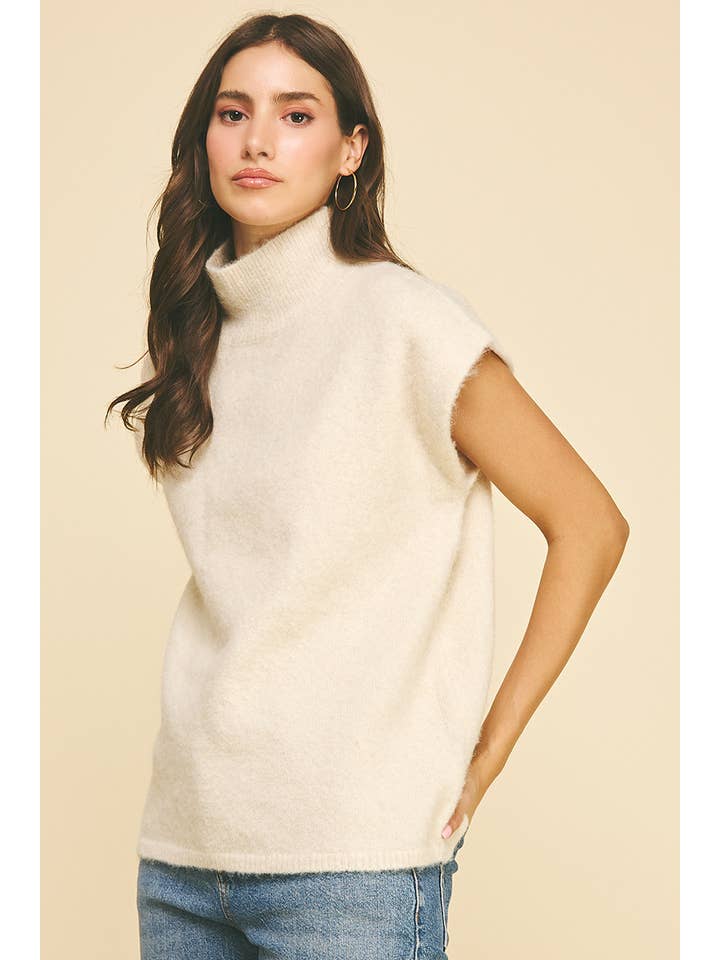 PINCH - Wholesale Knit Sweater - Women's - TURTLE NECK CAP SLEEVE SWEATER - 6334W2