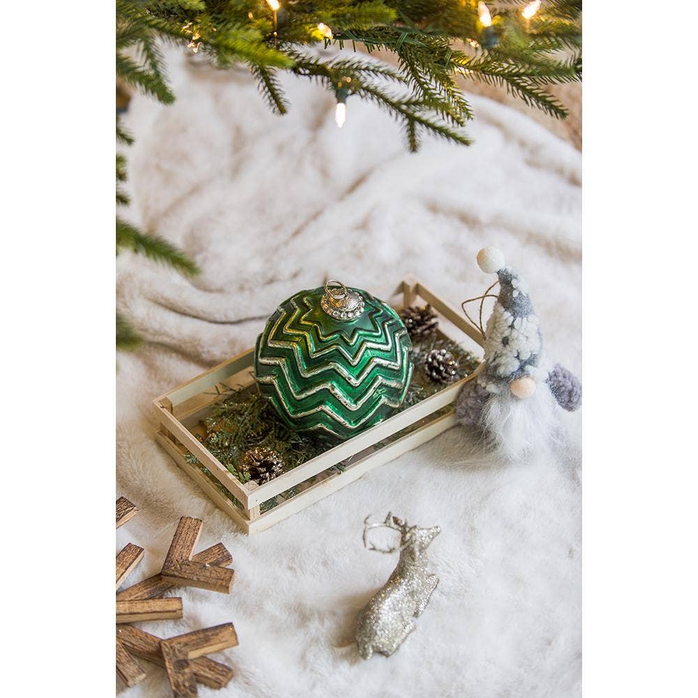 A&B Home Group Inc. - Wholesale Ornament - D5x5.5" Mercury Glass Chevron Pattern Ball Ornament - Green3