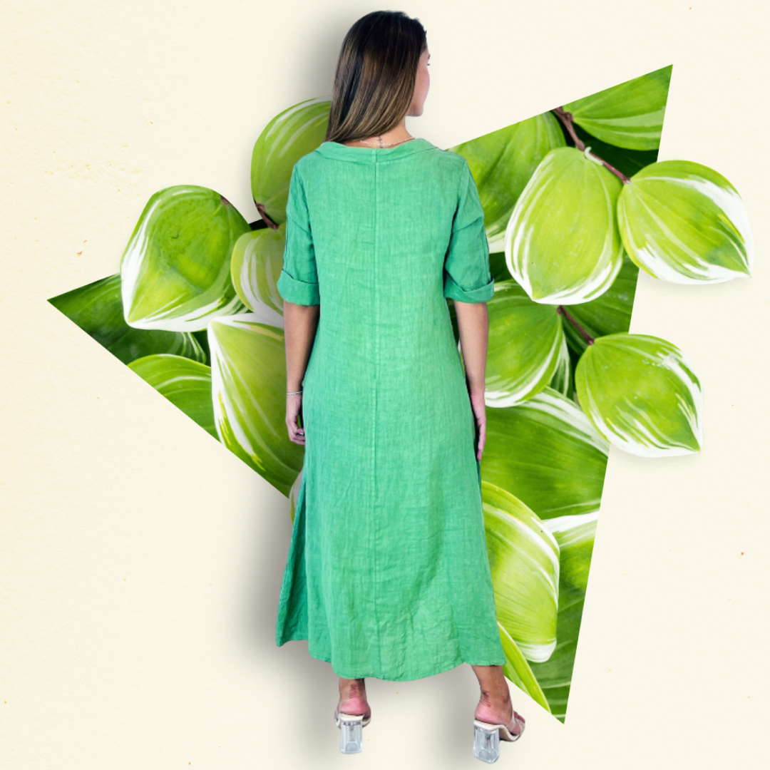 Linen & More – Vestido - Mulher por atacado – REF 25812 VESTIDO COMPRIDO DECOTE BARCO LINHO 100%13