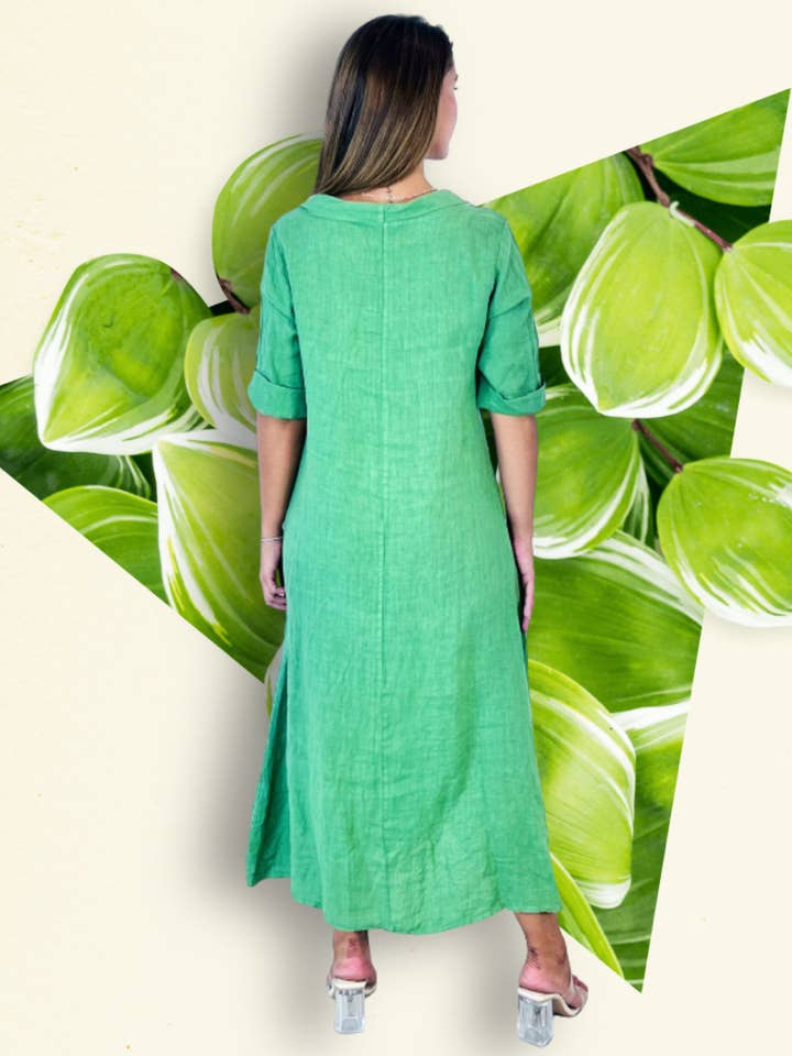 Linen & More – Vestido - Mulher por atacado – REF 25812 VESTIDO COMPRIDO DECOTE BARCO LINHO 100%13