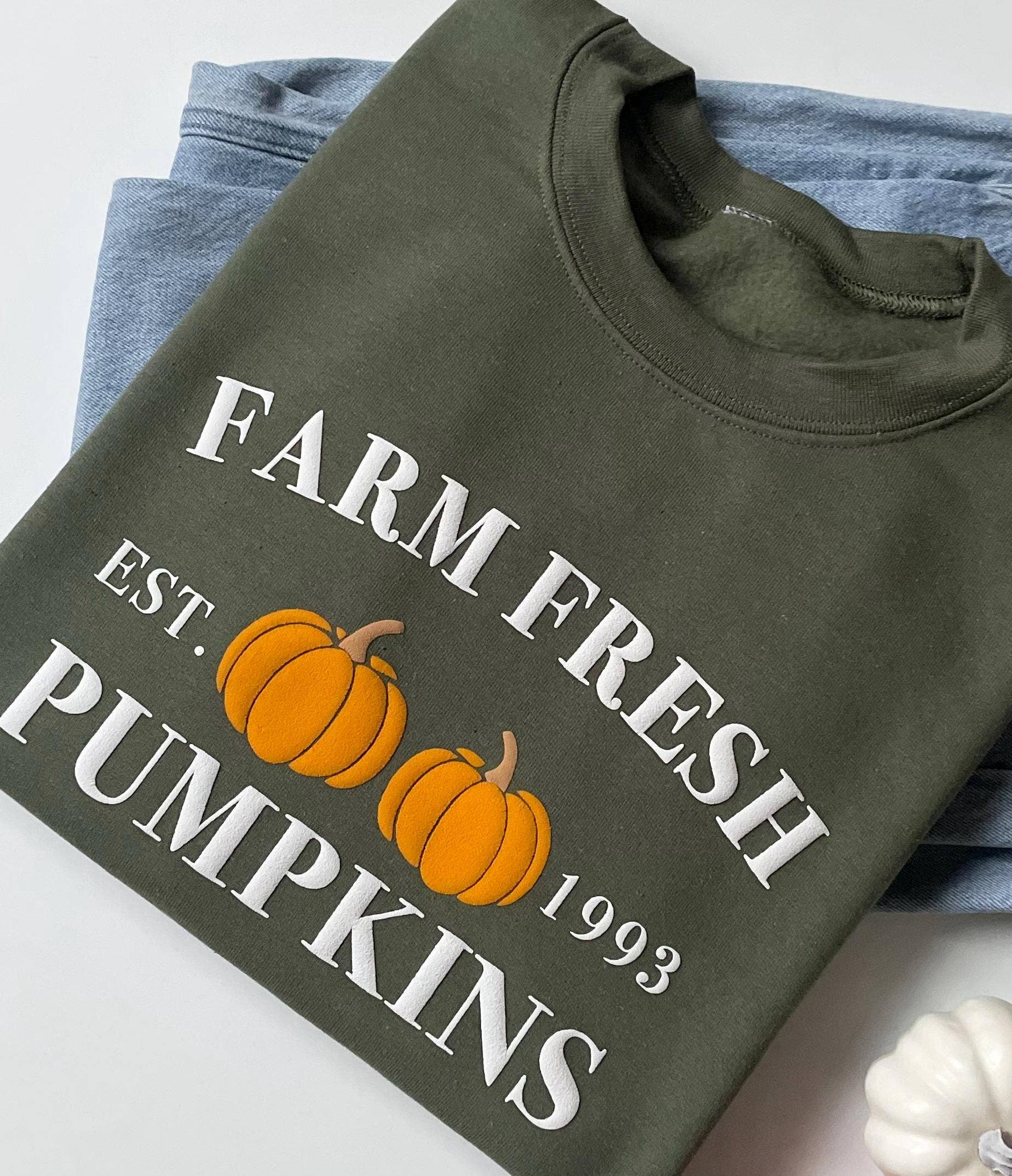 Military Green Embossed Farm Fresh Pumpkins Womens Sweatshirt for wholesale on Faire1