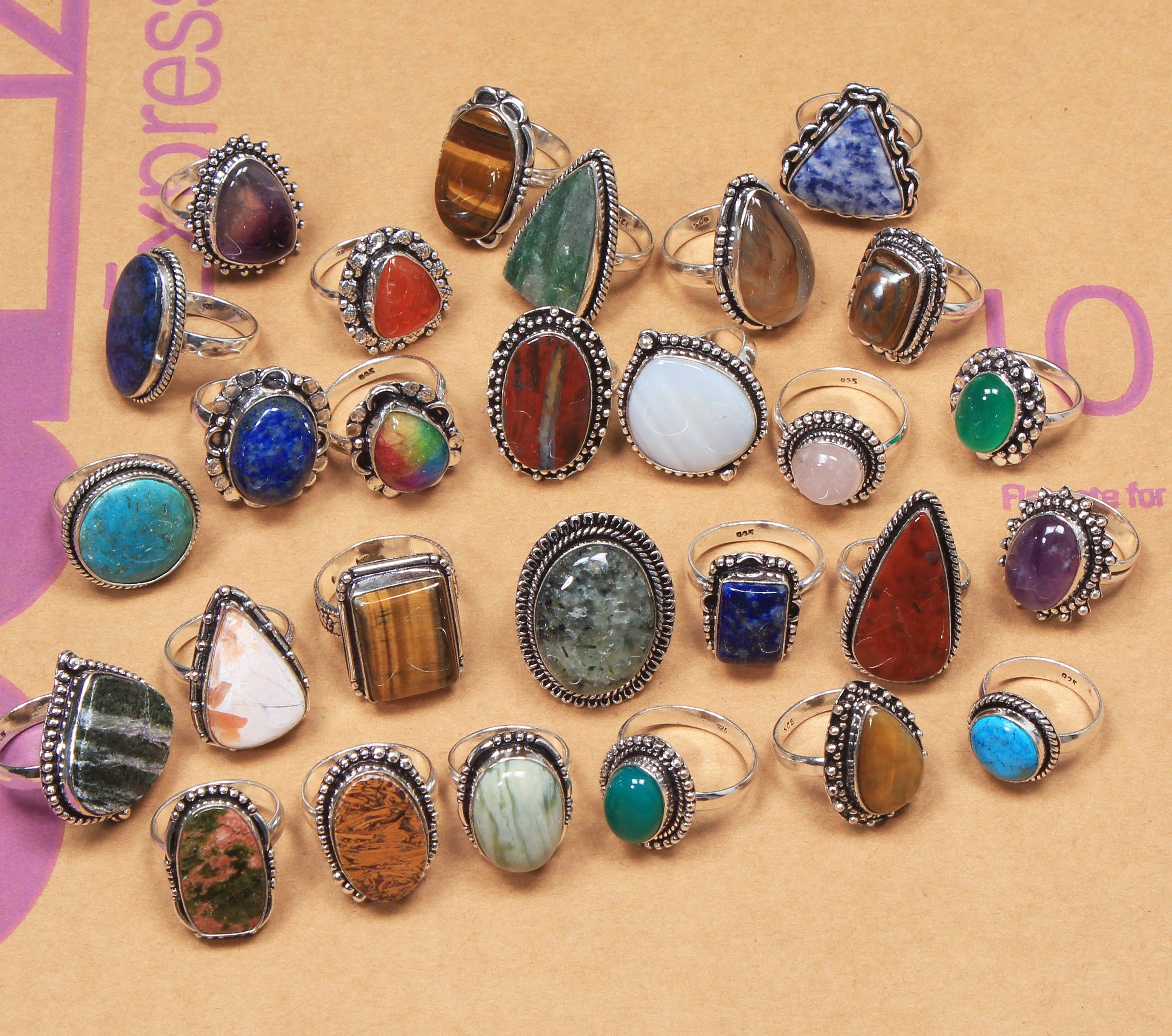 Handmade Jewels – Engroshandel Statementring – Boheme Krystal Ringsæt - Sølvbelagt, Blandede Størrelser, Assorterede Design19