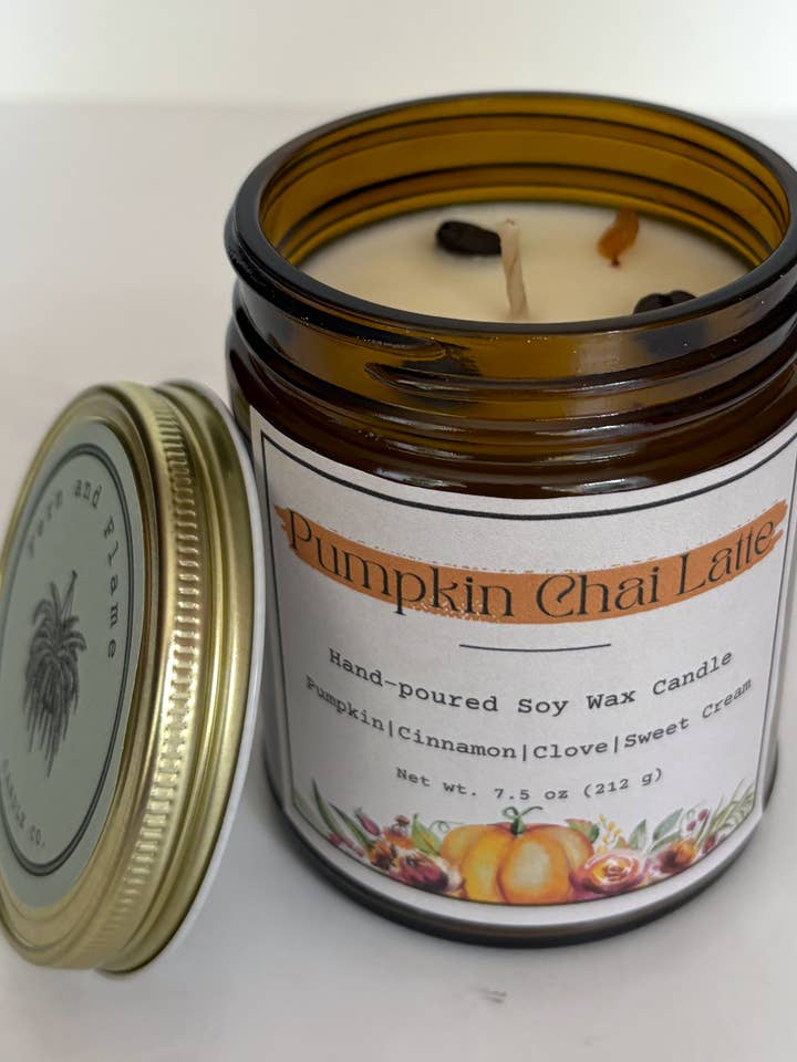Pumpkin Chai Latte Soy Wax Candle for wholesale by Fern and Flame Candle Co.