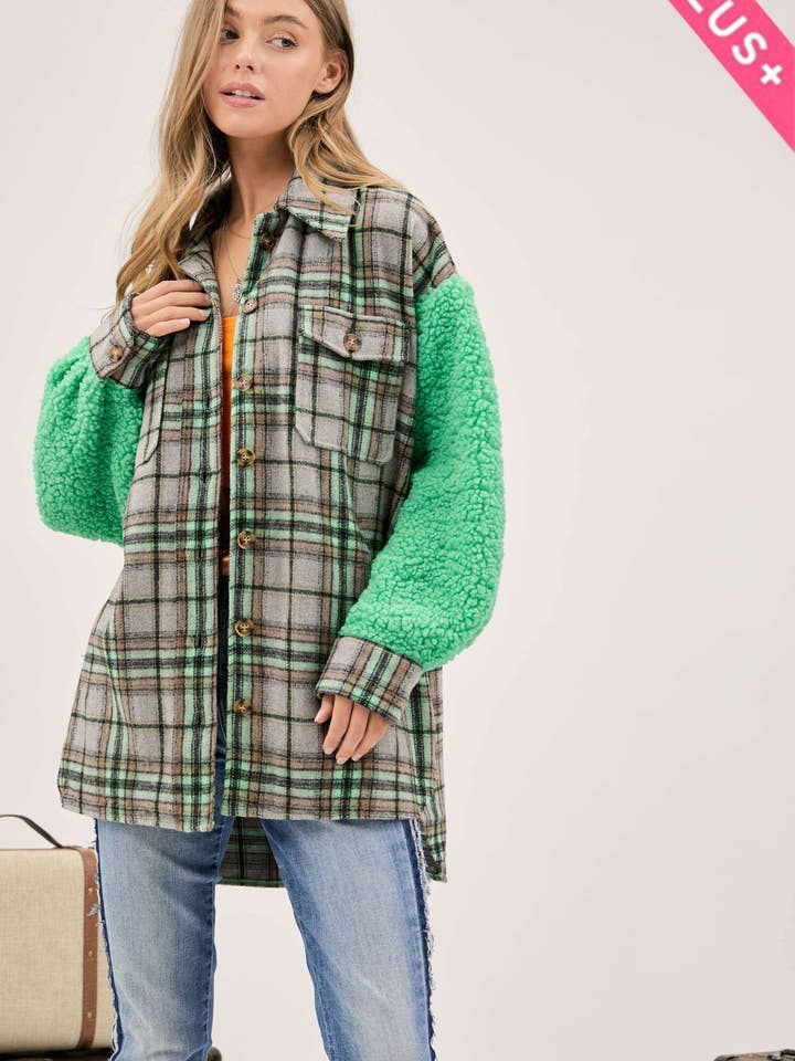 PLUS PLAID BUTTON DOWN SHIRT JACKET for wholesale by Davi & Dani