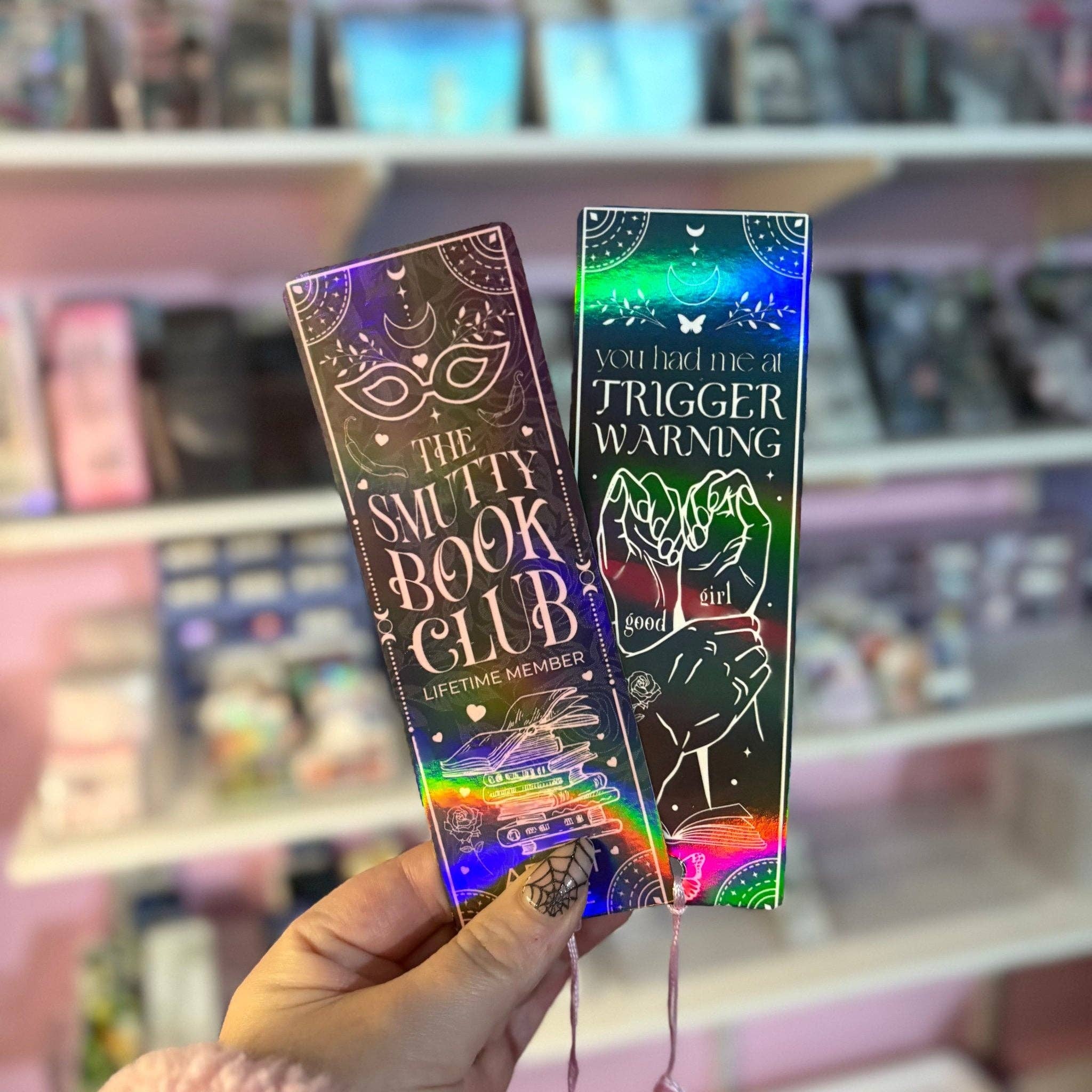 Awfullynerdy.co - Wholesale Bookmark - Smutty Book Club Dual-Sided Holographic Laminated Bookmark (pre-tasseled on bottom)2