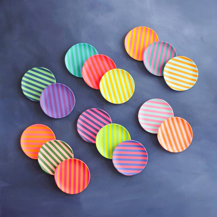 Glitterville Stripe Plate, 16 Asst, Melamine, 6" for wholesale by Glitterville