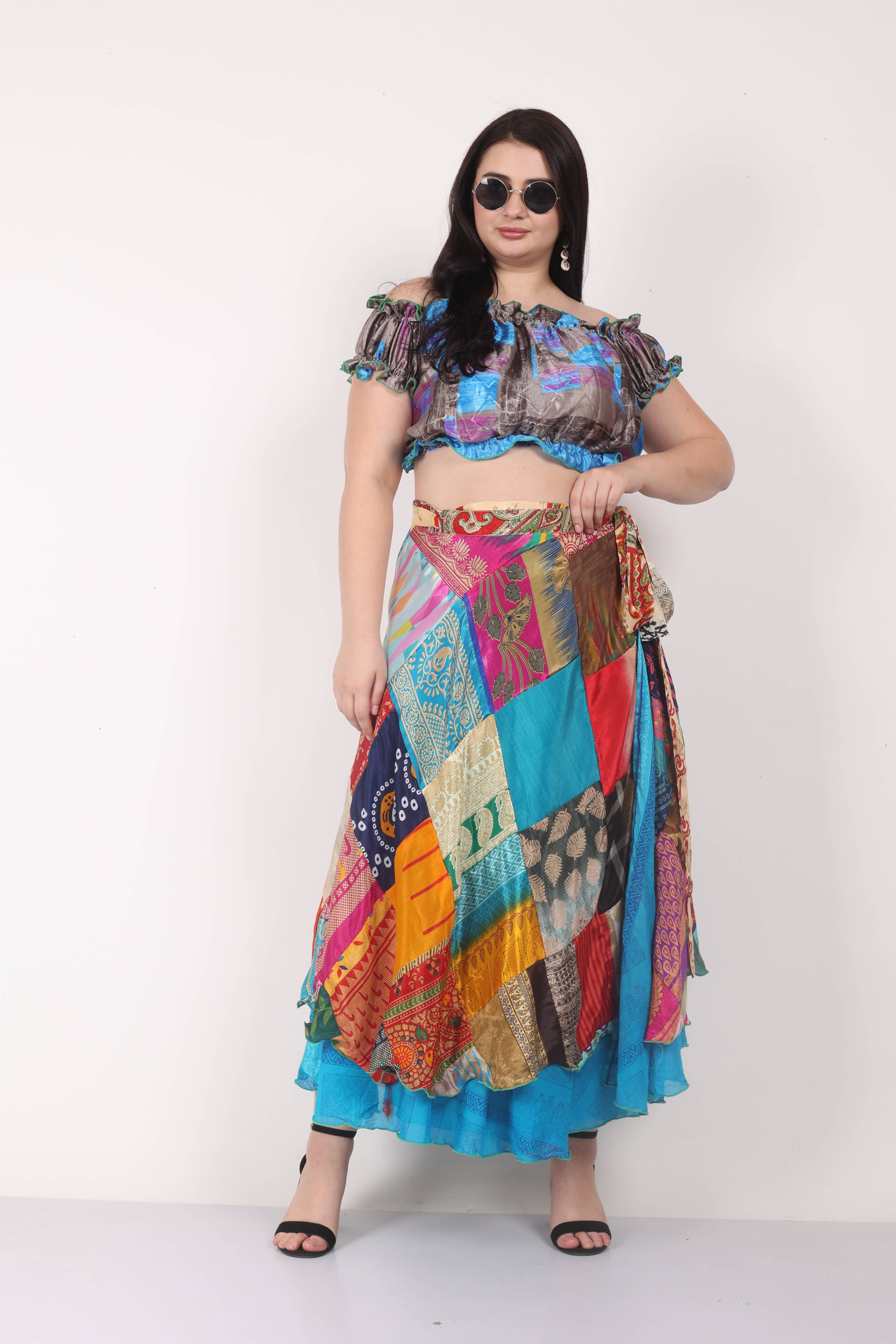 Wevez - Wholesale Rok - Dames - Dames Multi Patchwork Lange Sari Wikkel Strandrok Mix Partij7