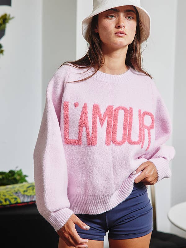 Pink IT2389 'TIS THE SEASON & L'AMOUR' Lettering Sweater for wholesale on Faire