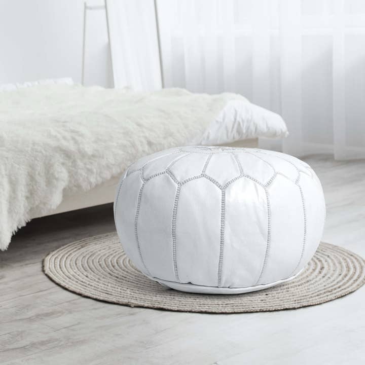 King Of Handmade - Wholesale Pouf - Moroccan Ottoman White Pouf - Furniture Ottoman Gift