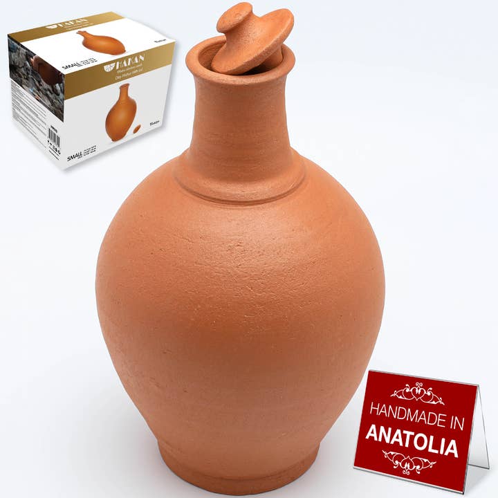 Hakan - Wholesale Pitcher - Hakan Terracotta Clay Pitcher with Lid, Handmade Jug 3 Sizes