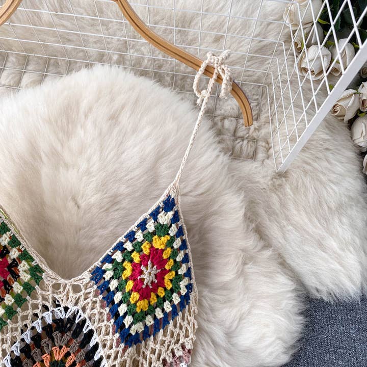 HIDDENBRAND - Wholesale Dress - Women's - Western cowgirl Boho Crochet lace long tassel strappy dress3