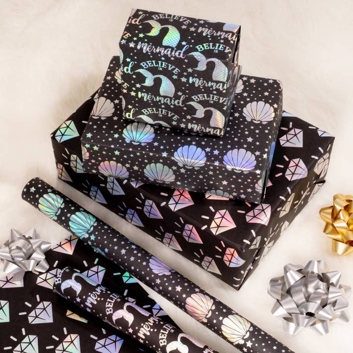 RUSPEPA - Wholesale Wrapping Paper Roll - Colorful Hot Silver Black Kraft Paper 17.5x30" 6 Sheets