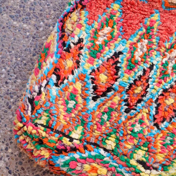 Néda - Wholesale Pouf - Colorful Berber Pouf Azilal Coral Multicolor2