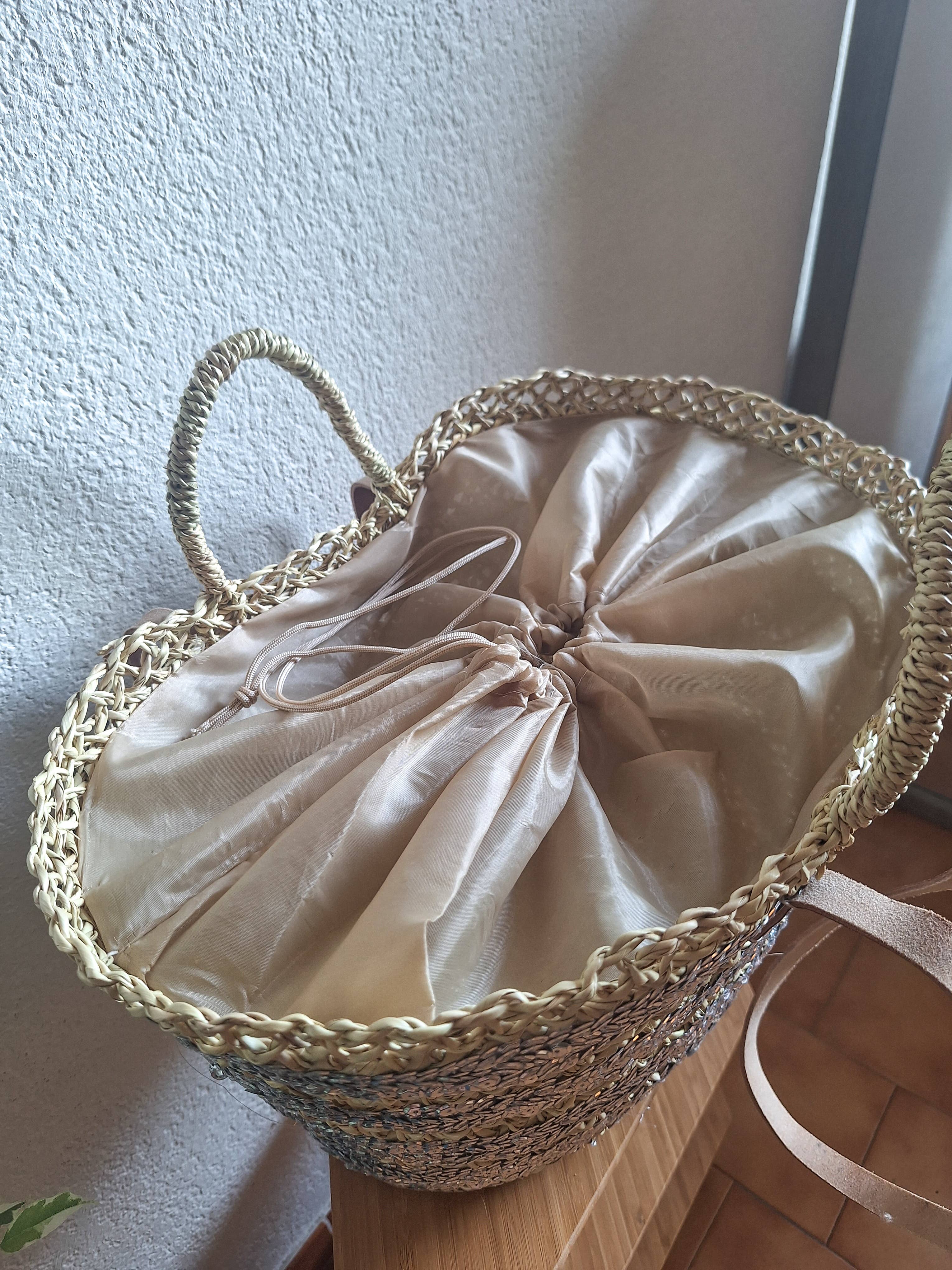 LeBazare - Vendita all'ingrosso Borsa da spiaggia - Borsa shopper in paglia ricamata con paillettes grigie7