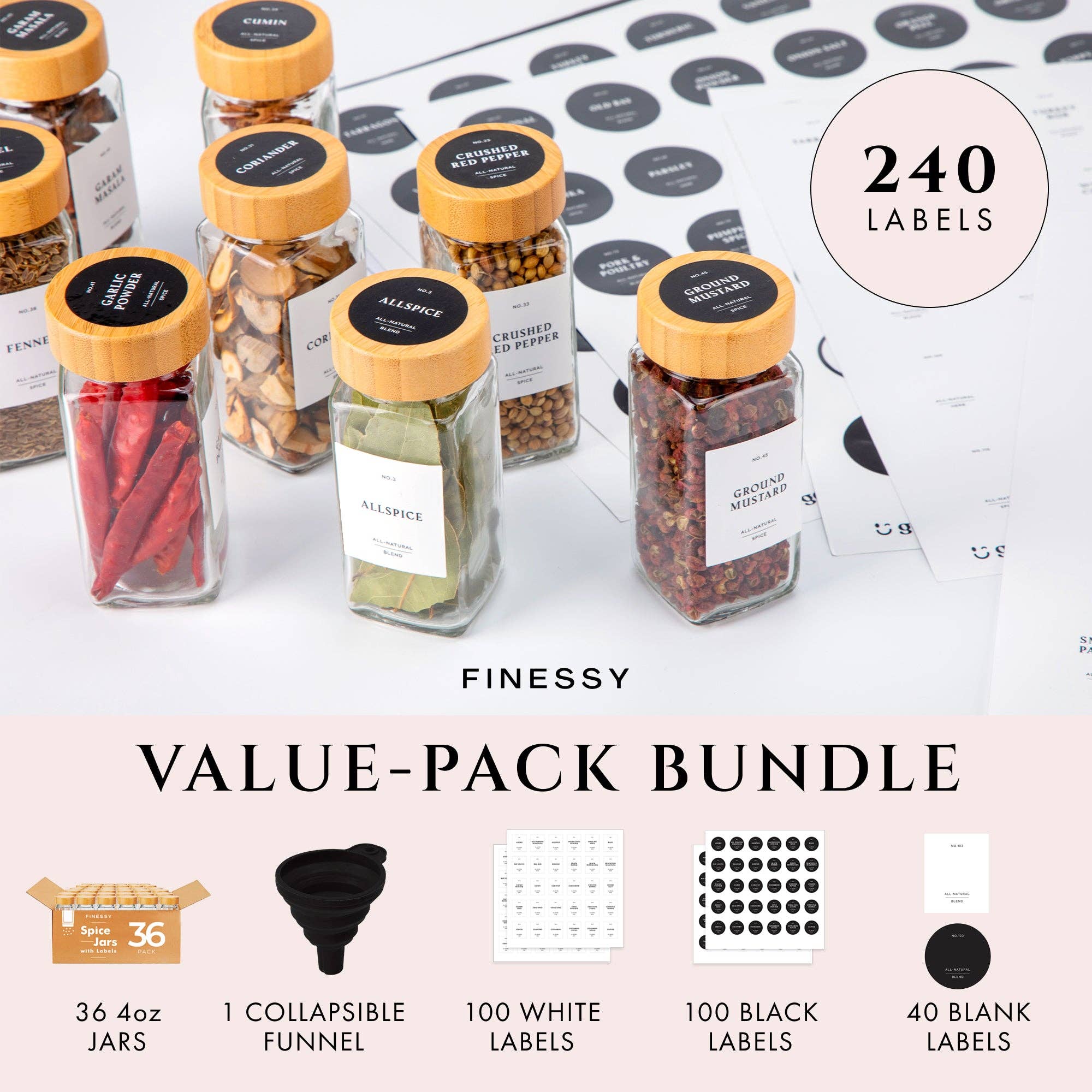 Finessy - Wholesale Jar - SPICE JARS WITH LABEL BAMBOO LID8