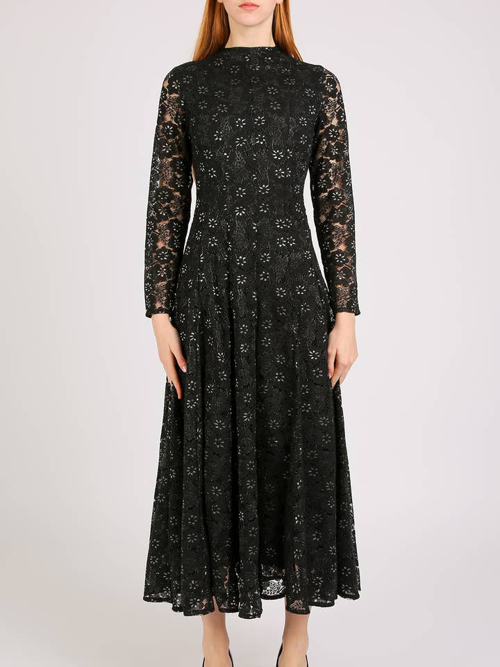 Black Hollow Out Floral Lace Mesh A-Line Maxi Dress PC3859 for wholesale on Faire