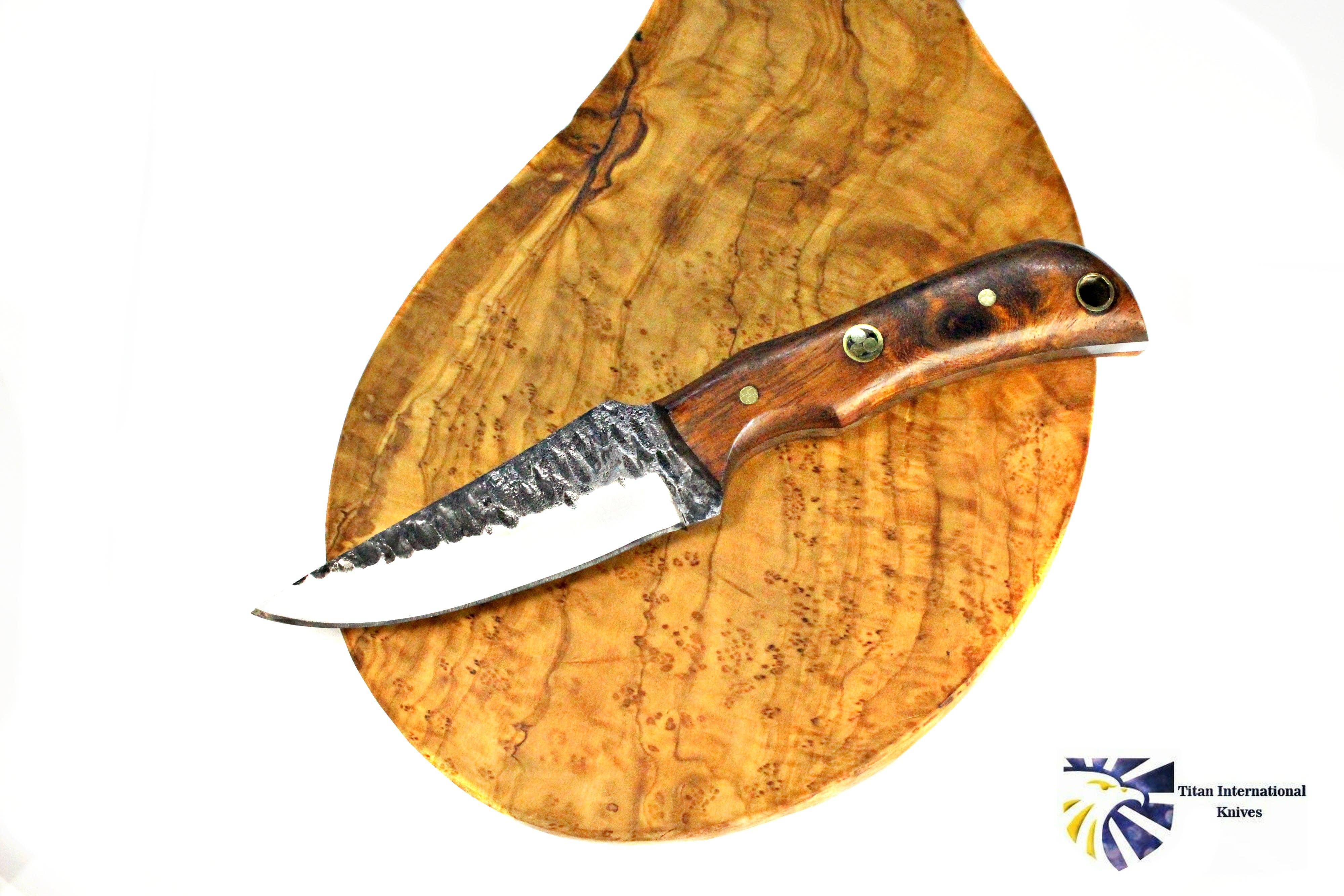 Titan International - Wholesale Pocket Knife/Holder - E3 Carbon 1080 neck knife with forged scales, MINI /ROSEWOOD3