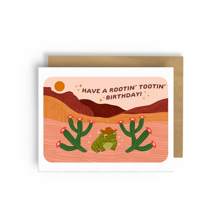 Squidly Designs - Wholesale Everyday Greeting Card - Rootin' tootin' Birthday - Frog Cowboy - Greeting Card