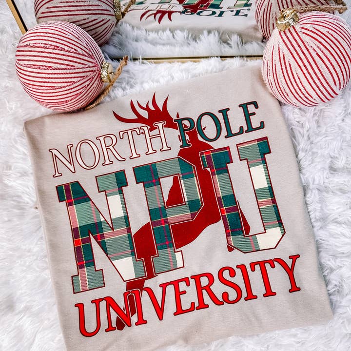 Plaid North Pole University Graphic Tee for wholesale by ZZ Threadz