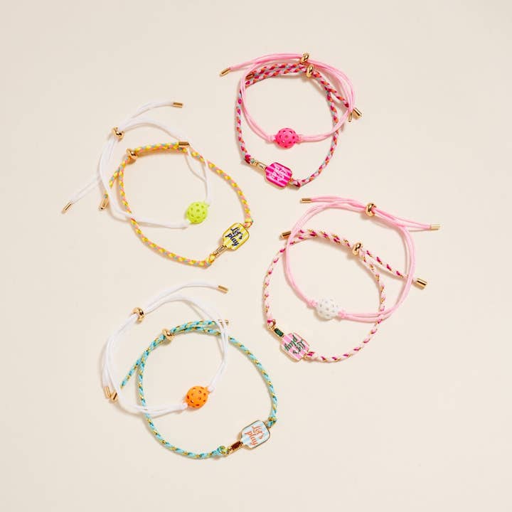 7.25 In Let's Play Pickleball Charm Rope Bracelet for wholesale by Verita Lane