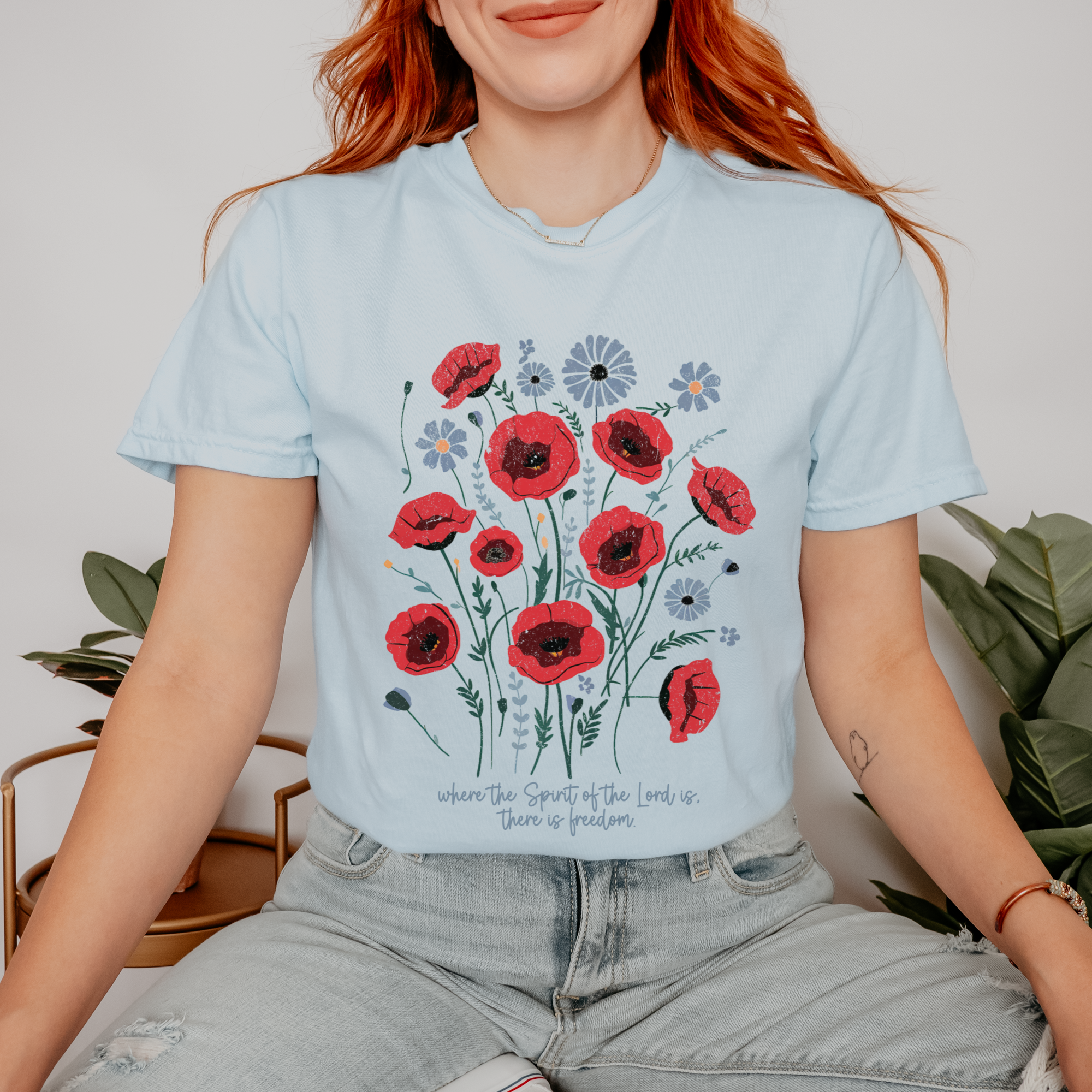 Scripted Pearl - Wholesale Screen Printed T-Shirt - Women's - There is Freedom Patriotic Floral Comfort Colors T Shirt1