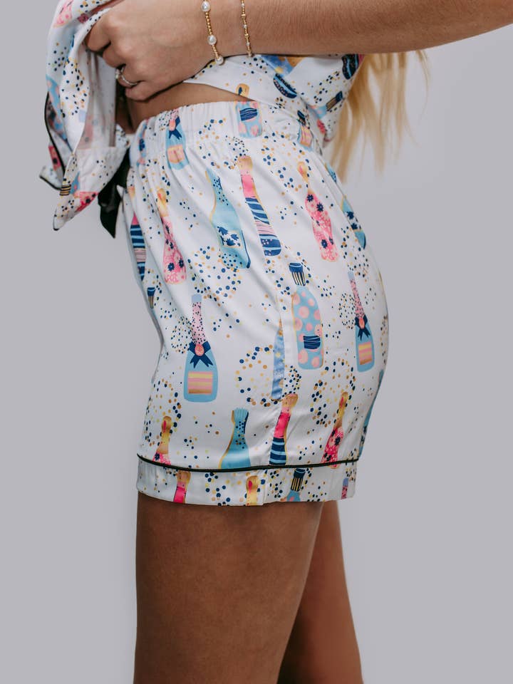 White TZ36 Champagne Night Satin Pajamas Shorts Set for wholesale on Faire