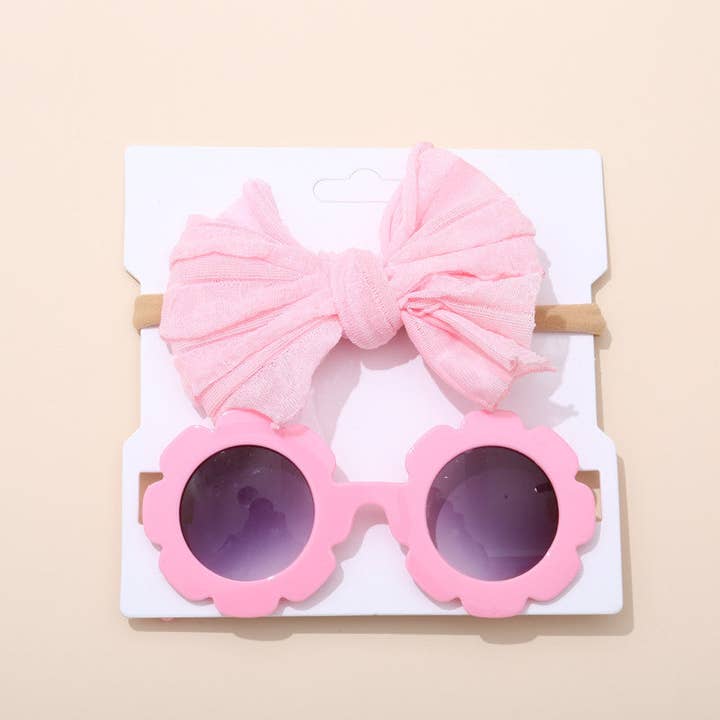 Little Chic Boutique - Wholesale Fashion Headband - Kids - Kids Flower Sunglasses Lace Bow Headband Set Wholesale Accessories Vendors