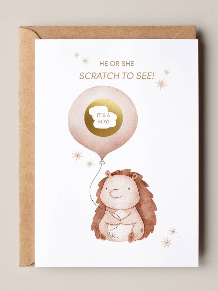 Hedgehog Gender Reveal Card for wholesale by The Pinnock Collective