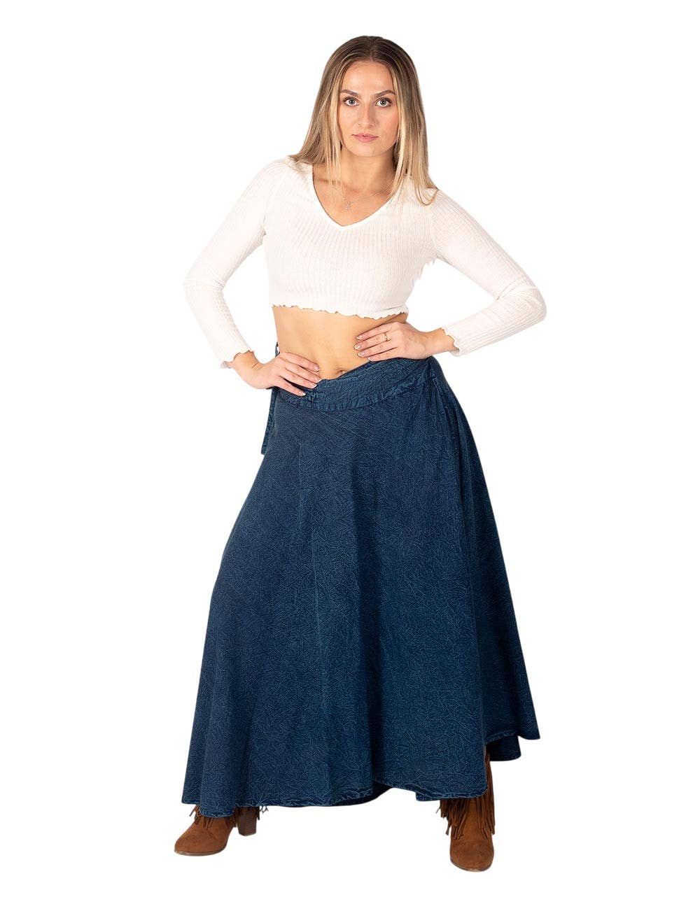 Kimago Look - Wholesale Skirt - Women's - Blue boho wrap long skirt | Kimago1