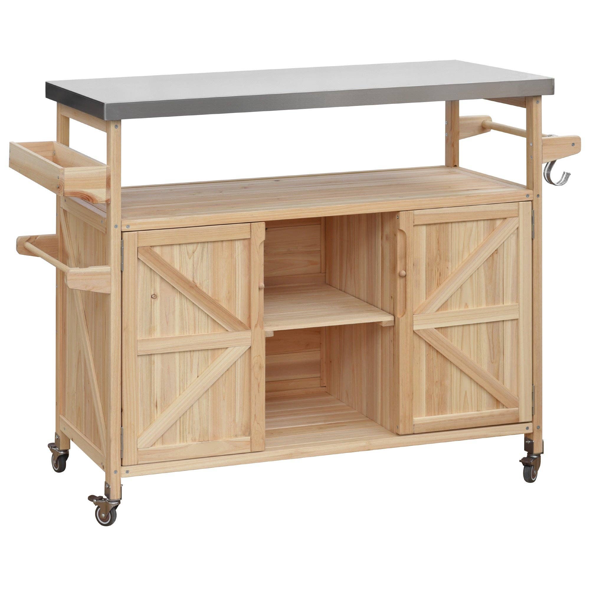 39F Inc. - Wholesale Outdoor Ornament/Decor - Outdoor Kitchen Island,Farmhouse Solid Wood Rolling Cart17