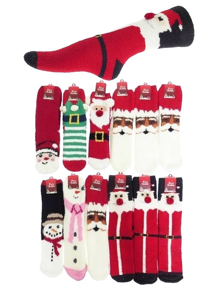 Cap Zone - Wholesale Socks - Women's - Women's Christmas Festive Fuzzy Crew Socks