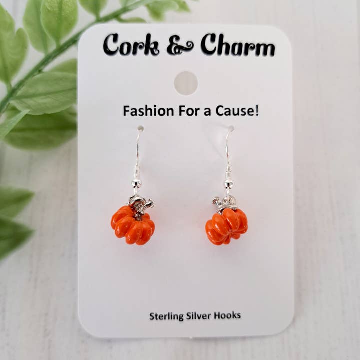 Mini 3D Orange Pumpkins Sterling Silver Earrings for wholesale by Cork and Charm