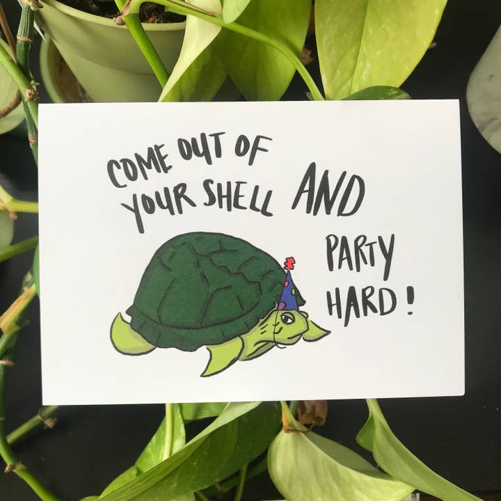 Party Hard | Tortue anniversaire ou félicitations - Carte de vœux pour la vente par Hello Herren