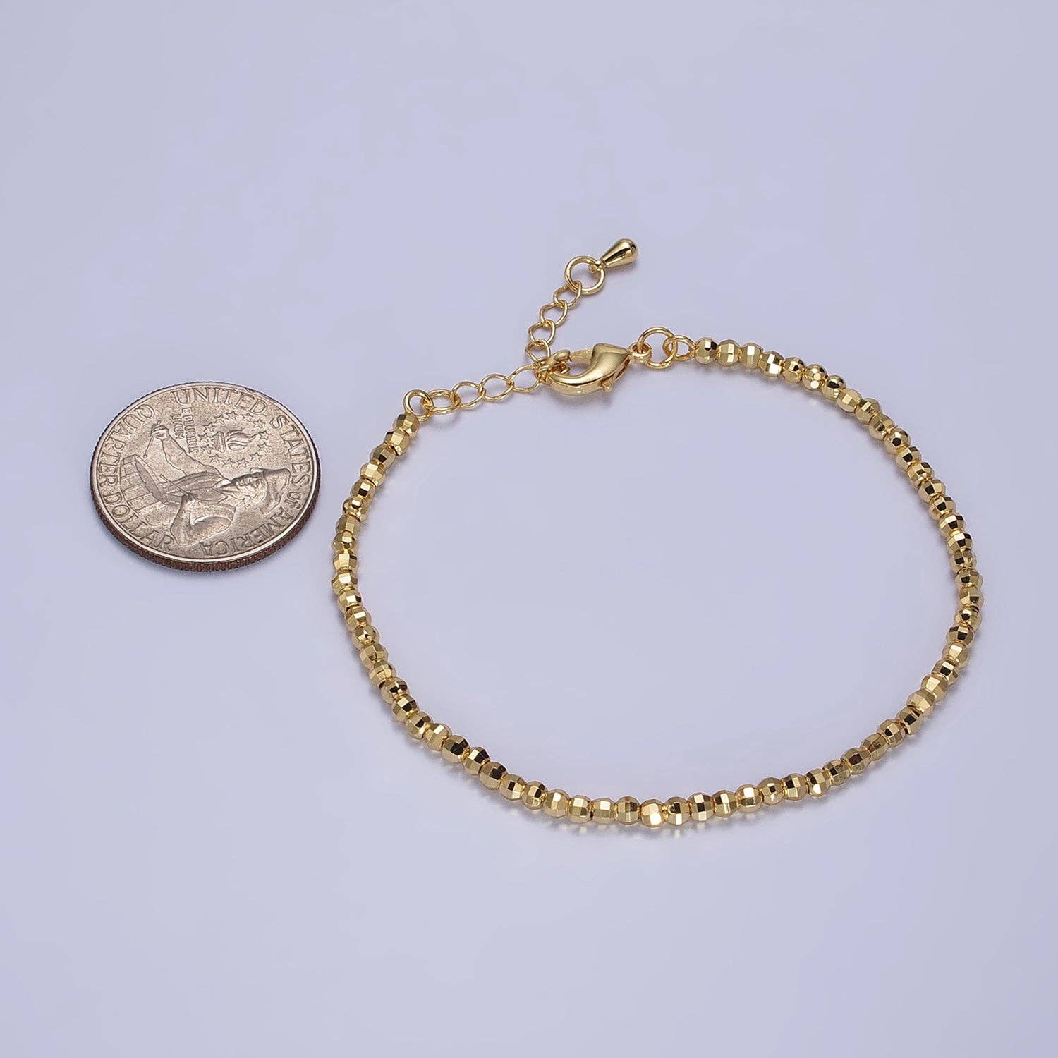 Aim Eternal – wholesale Beaded bracelet – 2.5mm, 3.5mm Gold, Silver Multifaceted Disco Ball Round Bead 7 Inch Chain Bracelet | WA-1572 ~ WA-12752