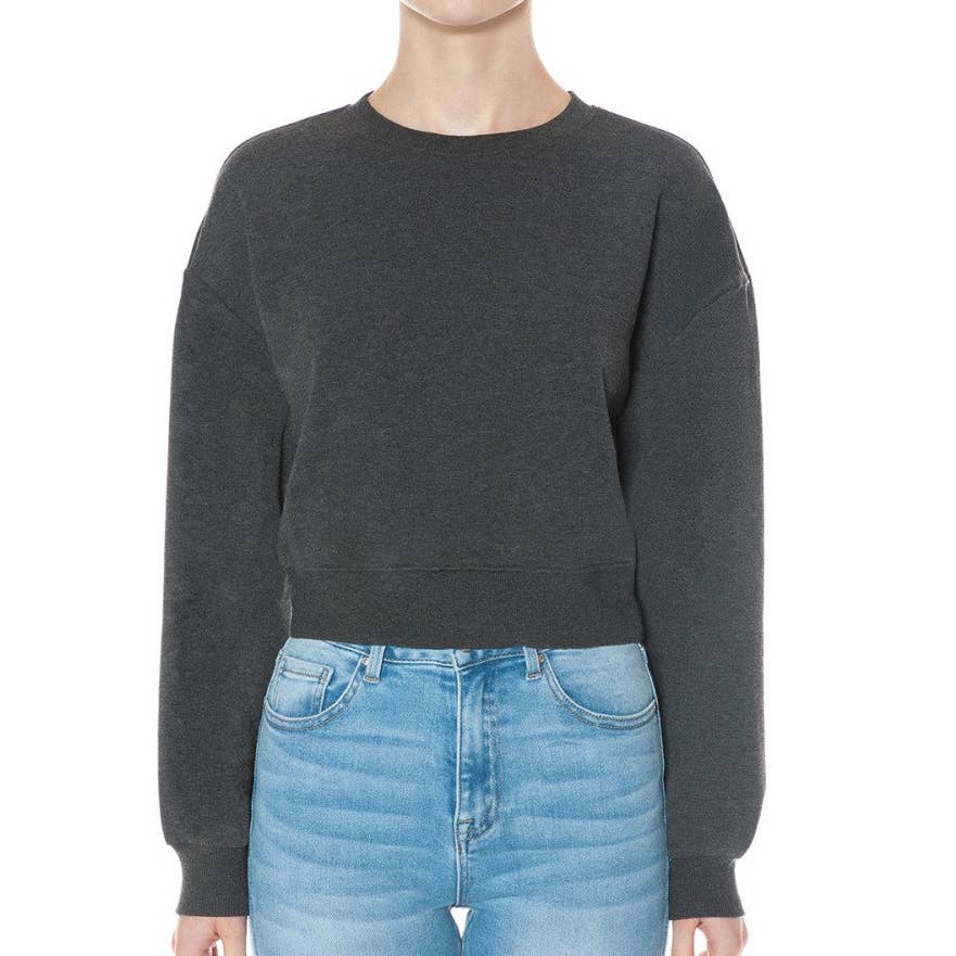 FREEZIA - Wholesale Sweatshirt - Women's - FLEECE CREW NECK CROPPED PULLOVER SWEATSHIRTS TOP-F75480-D19