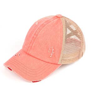 Funky Junque - Wholesale Ponytail Cap - Women's - Criss Cross Ponycap - Coral1