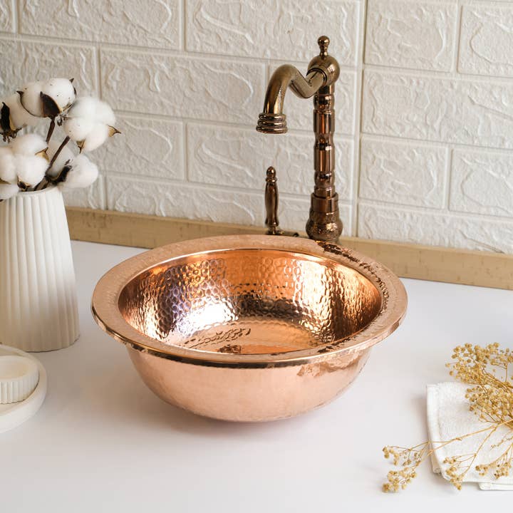 ALFIQ Copper - Wholesale Kitchen appliance - Round Dark Copper Drop-in Sink | Handmade Farmhouse Copper Undermount / Drop-in Sink