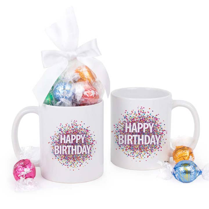 Tasse d'anniversaire remplie de truffes Lindor assorties - Joyeux anniversaire pour la vente par Just Candy