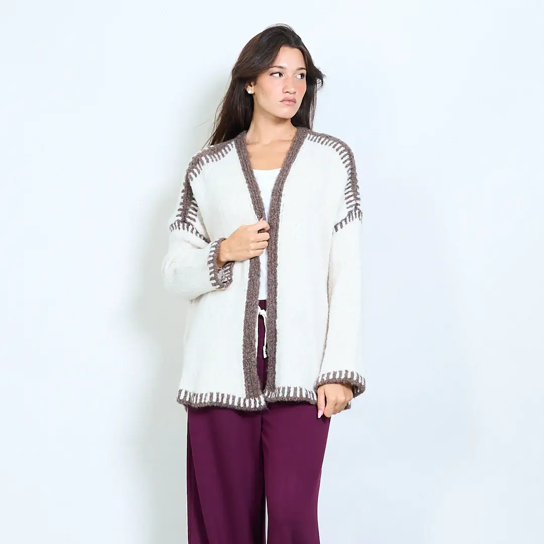 AMELÉ - Wholesale Cardigan - Women's - Bouclé knit cardigan with contrasting details.7