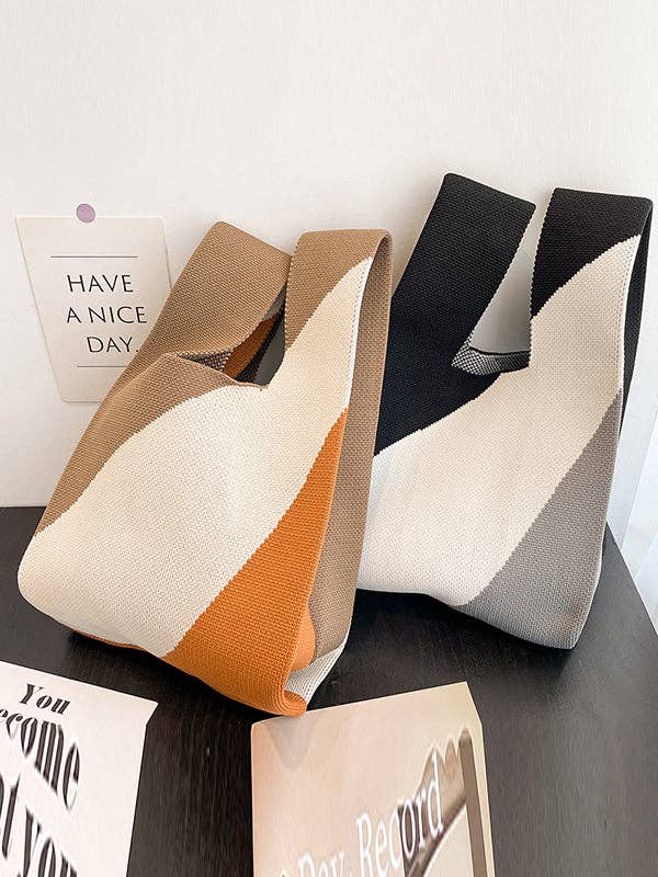 Plush Looks - Wholesale Draagtas - Dames - Geweven tassen en handtassen in contrasterende kleur2