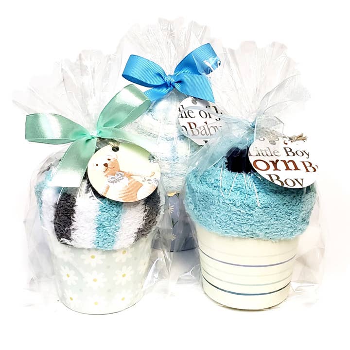 Boy Baby Shower Favors - Cozy Cupcake Sock for wholesale by My Nana's Gifts