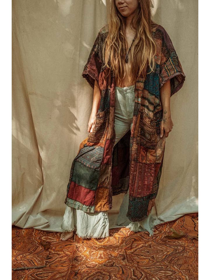 Gardenbelle Shop - Wholesale Kimono - Women's - Earthy Hippie Boho Duster Patchwork Kimono, Unisex Smock4