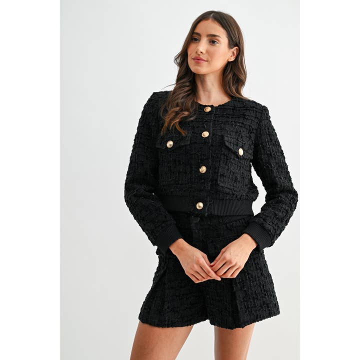 BLACK GOLD BUTTON BOUCLE TWEED JACKET for wholesale on Faire