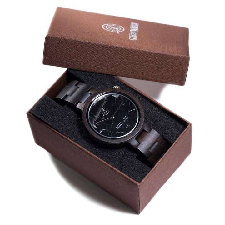 Orologio Marble Ebony in ebano con quadrante in marmo nero per la vendita all'ingrosso da parte di Greenwatch