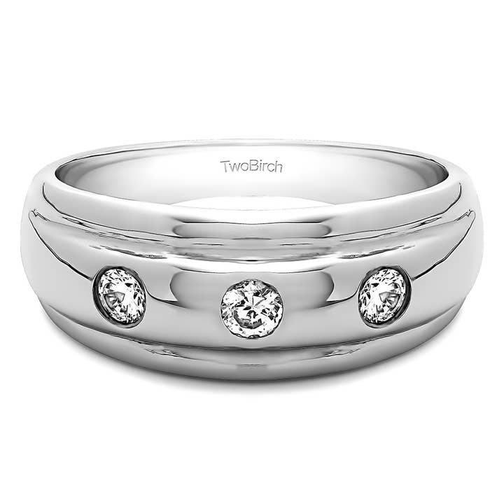 0.3 Ct. 3 Stone Burnished Domed Men's Band 925 Silver for wholesale by TwoBirch