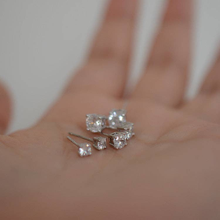 Haengseongworkshop - Wholesale Stud/Post Earrings - 1 Pair 3/4/5mm Moissanite Prong Sterling Silver Earrings Studs9