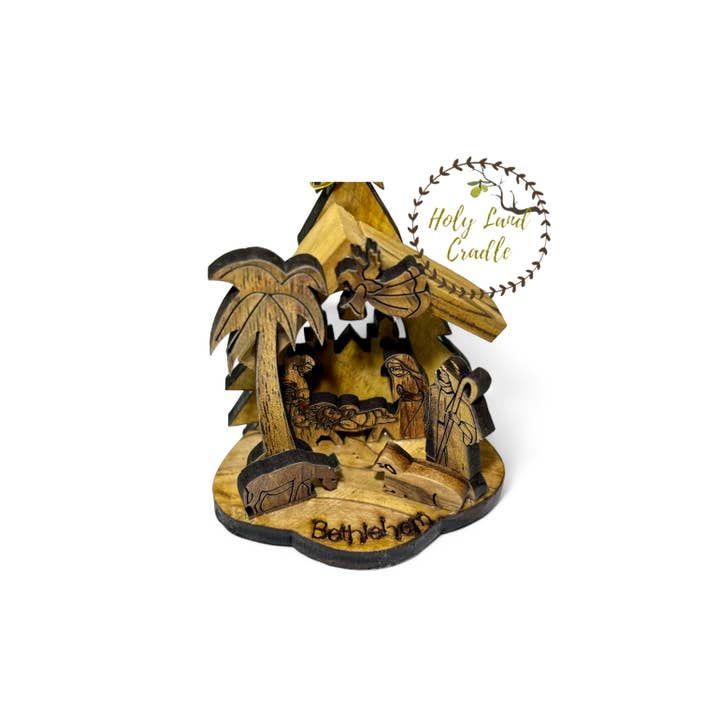 Holy Land Cradle - Wholesale Ornament - Olive Wood Nativity Ornament in a Christmas Box