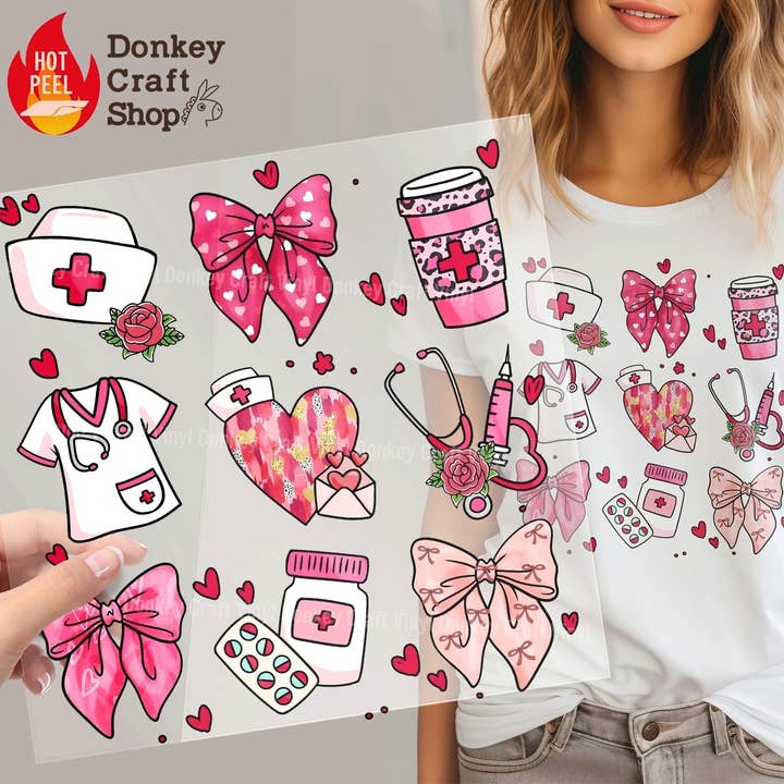 Transferts DTF Infirmière de la Saint-Valentin Prêts à presser pour la vente par Donkey Craft