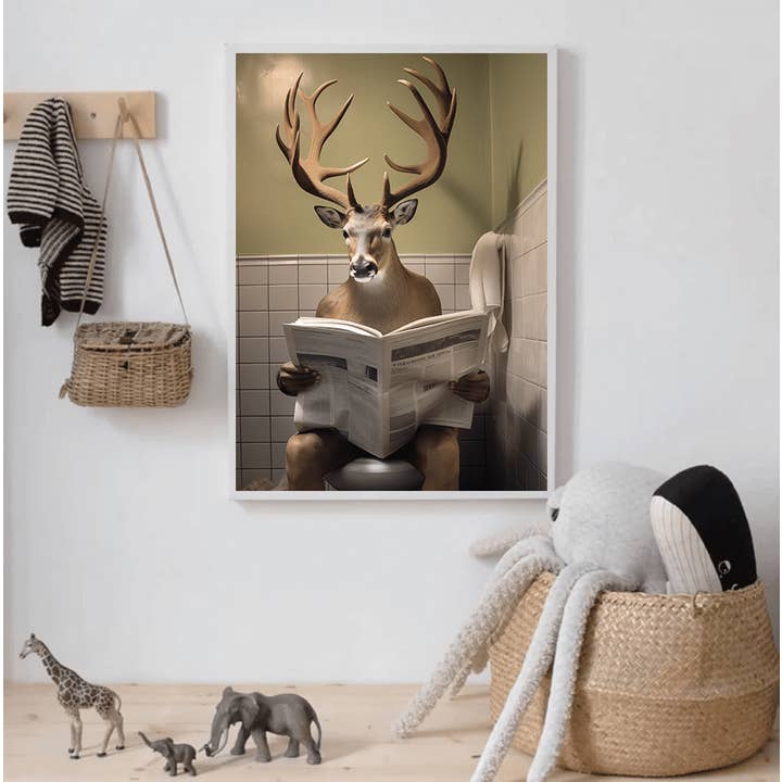 Arttique - Artistry Canvas Prints - Wholesale Art Print - Deer on Toilet Canvas Wall Art print4